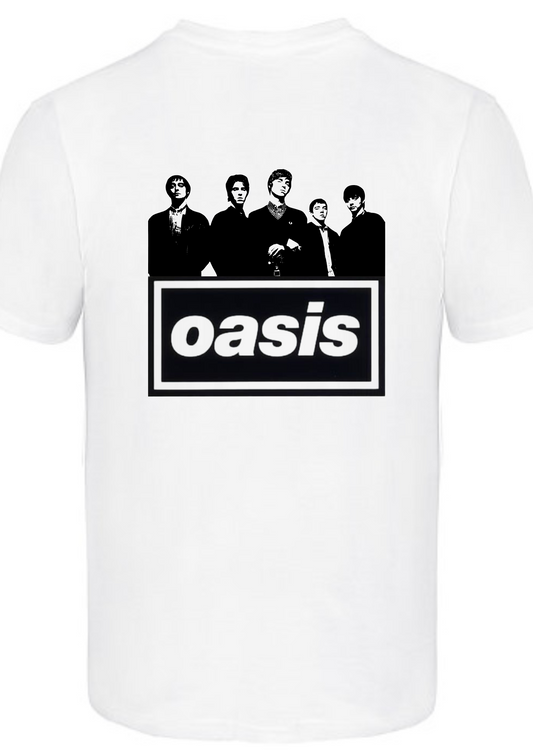 Custom printed ‘Oasis’ band tshirt white