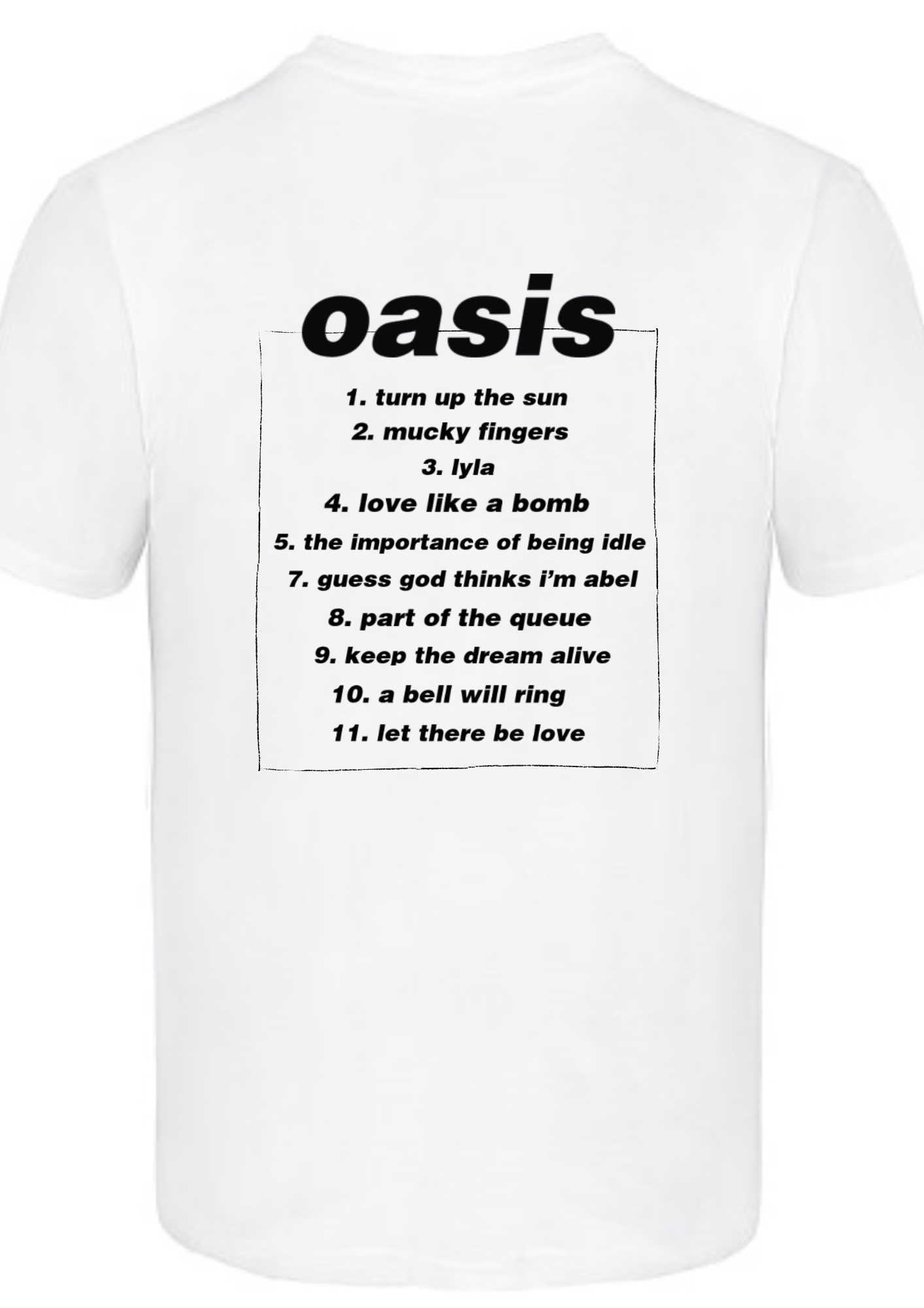 Custom printed ‘Oasis’ band tshirt white