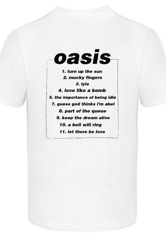 Custom printed ‘Oasis’ band tshirt white