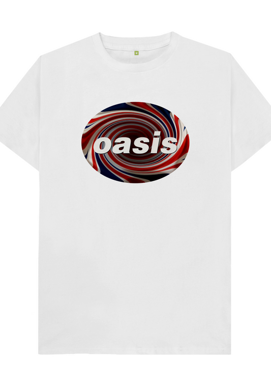 Custom printed ‘Oasis’ band tshirt white
